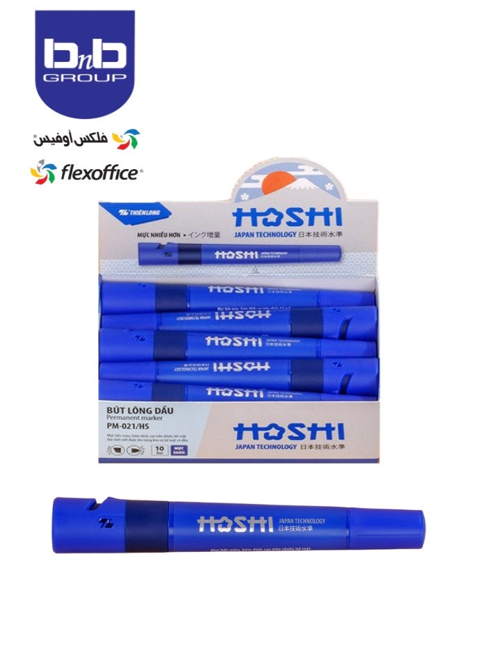 Flexoffice HOSHI Permanent Marker PM-021 Blue 10 Pcs Box - Image 1